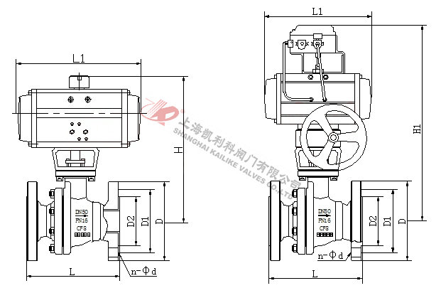 Q641F46氣動襯氟球閥外形結構圖