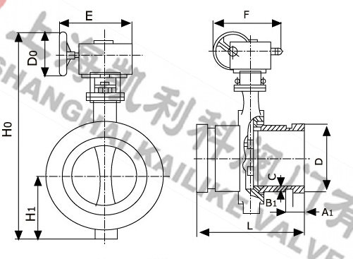 XD381X渦輪溝槽信號蝶閥外形結構圖