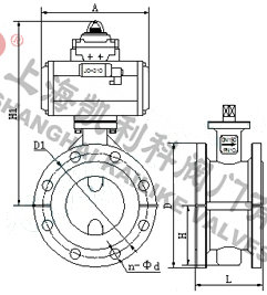 D641F46氣動(dòng)法蘭襯氟蝶閥外形結(jié)構(gòu)圖