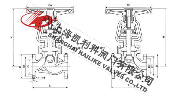 JY41W氧氣專用截止閥外形結構圖