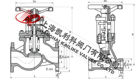 WJ41H國(guó)標(biāo)波紋管截止閥外形結(jié)構(gòu)圖