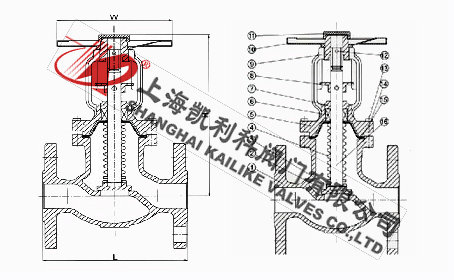 WJ41H美標波紋管截止閥外形結構圖