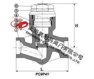 H11Y、H11H內(nèi)螺紋鍛鋼止回閥外形結(jié)構(gòu)圖