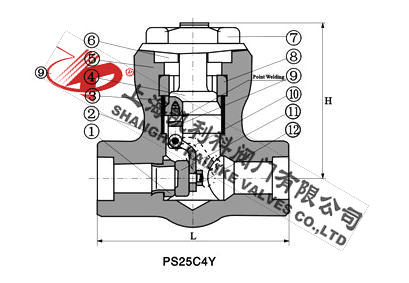 H64Y、H44Y鍛鋼旋啟式止回閥外形結構圖