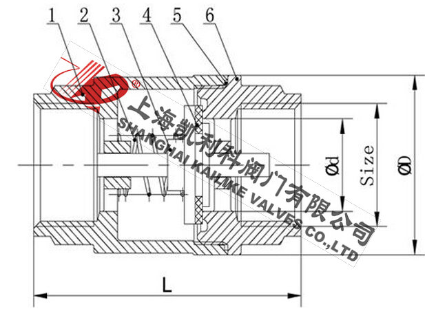 H12W立式內(nèi)螺紋止回閥外形結(jié)構(gòu)圖