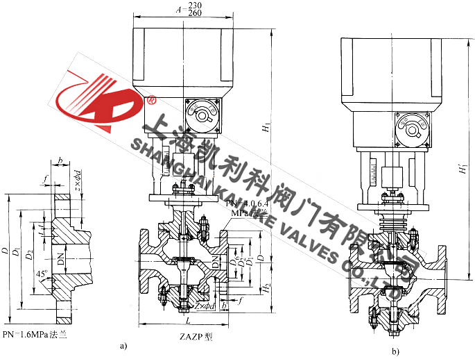 ZAZP、ZAZN 型電動直通單座調節閥外形結構圖