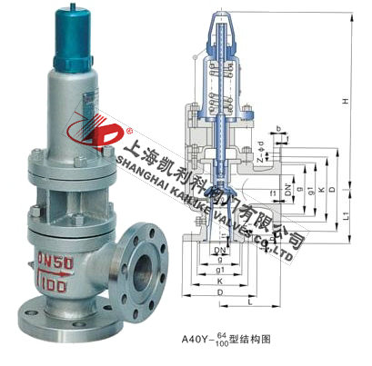 A40Y帶散熱器彈簧全啟式安全閥外形結構圖