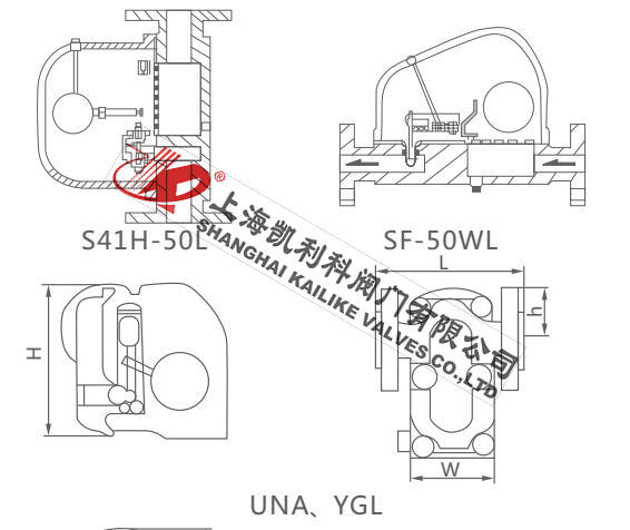 UNA23H、UNA26H杠桿浮球式疏水閥外形結(jié)構(gòu)圖