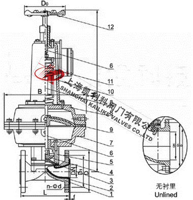 EG6K41J英標(biāo)氣動(dòng)襯膠隔膜閥外形結(jié)構(gòu)圖
