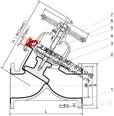 G45J直流式襯膠隔膜閥外形結(jié)構(gòu)圖