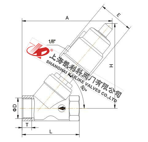 JF2000全不銹鋼內螺紋氣動角座閥外形結構圖