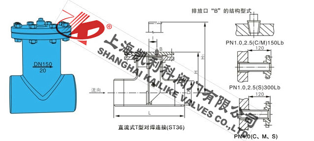 ST36對焊連接直流式T型過濾器直流式外形結(jié)構(gòu)圖